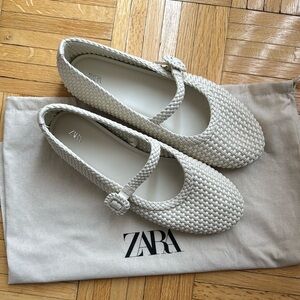 Zara White Woven Mary Jane Flats